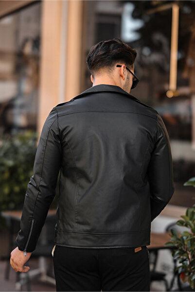 gm giyimarket Чоловіча чорна шкіряна куртка на блискавці