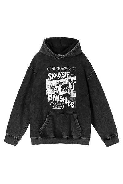 Touz Siouxsie Banshees Printed Washed Vintage Unisex Oversize Hooded Sweatshirt
