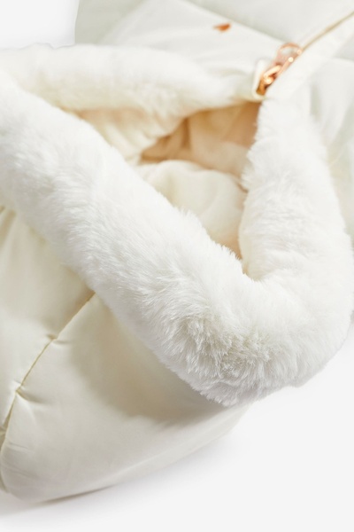 Next Baby White Waterproof Fleece Lined Hooded Jacket