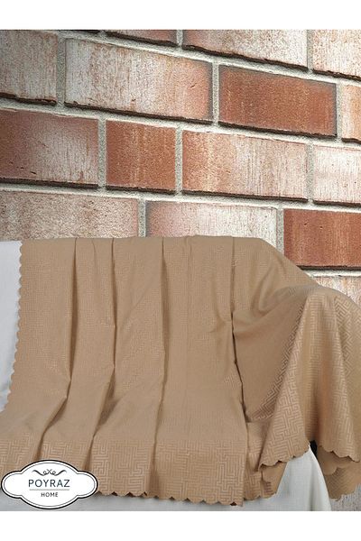 POYRAZ Matte Patterned Chenille Dark Brown Double Sided Sofa Sofa Bed Cover Shawl