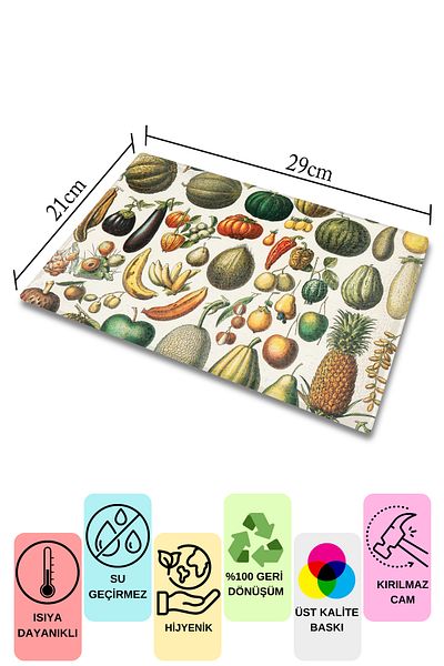 Postifull Cutting Board, Thick And Unbreakable Glass Print - Vintage Fruits, 21*30cm, Chopping Board