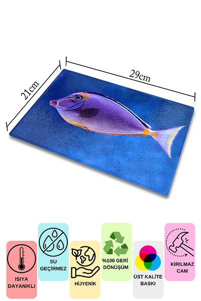 Postifull Cutting Board, Thick And Shatterproof Glass - Fish Theme - 21*30cm - Chopping Board, Kitchen Decor