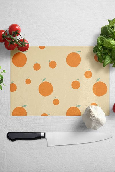Postifull Cutting Board, Thick And Unbreakable Glass Print - Orange Theme, 21*30cm, Chopping Board