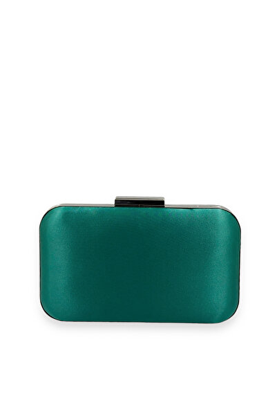 Biçanta Geantă elegantă de seară verde, din satin, cu carcasă argintie – pent...