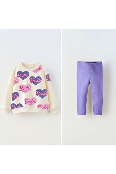 Pink Hippo Kids Text Printed Sweatshirt and Ribbed Tights Girl's Set
