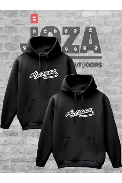 Joza Outdoors Women Men Unisex ATATÜRK signature Printed Dear Couple Combination Design Hooded Sweatshirt 2 Piece Set