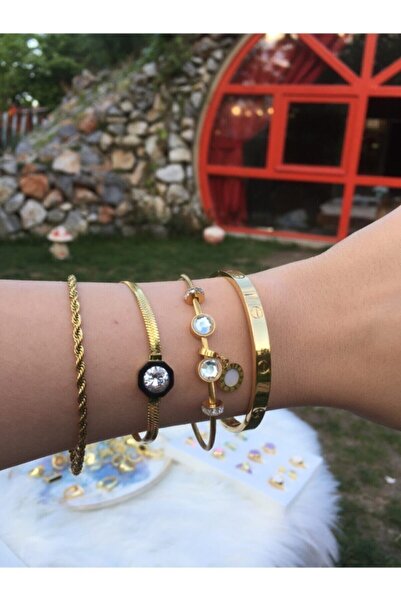 bijugaraj Çağla Şikel Kolye-bileklik Seti Çelik Üzeri Altın Kaplama Gold Italyan (kararmaz-paslanmaz)