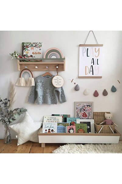 Vegüba Ahşap Çocuk Odası Bebek Odası Montessori Raf, Kitaplık, Askılık