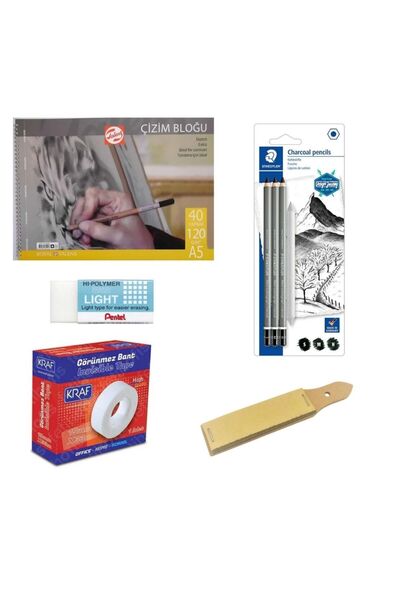 Art Tone KARAKALEM VE KÖMÜR BAŞLANGIÇ SETİ NO:2+TALENS KARAKELEM DEFTERİ+STAE...