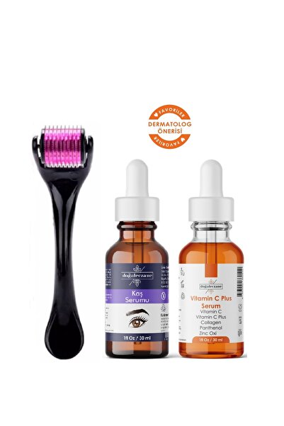 Doğal Eczane Kaş Kontürü Eyeliner Kaş Dövmesi Silme Serumu + Vitamin C Serum + Dermaroller Set 60 ml