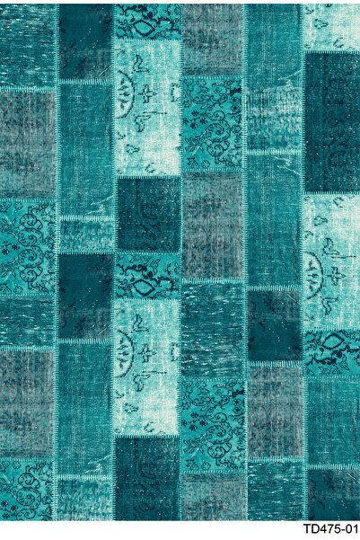 10 Post Online Modern Patchwork Turkuaz Dijital Baskı Halı Kaydırmaz Ince Yıkanabilir