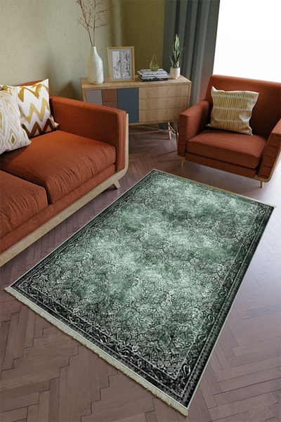 10 Post Online Salon Halısı Otantik Yeşil Yolluk Kaymaz Yuvarlak Oval Kesme Ince Yıkanabilir Halı