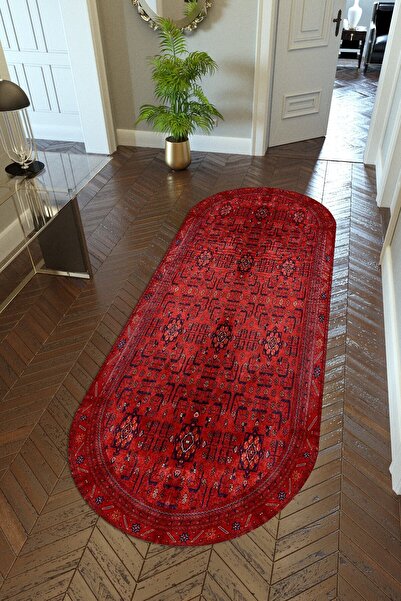 10 Post Online Claret Red Non-Slip Digital Printed Runner - Washable Thin Carpet