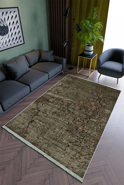 10 Post Online Salon Halısı Eskitme Haki Kaydırmaz Kesme Yıkanabilir Ince Hal...