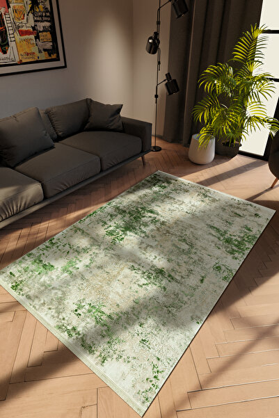 10 Post Online Modern Yeşil Dijital Baskı Kaydırmaz Ince Yıkanabilir Halı