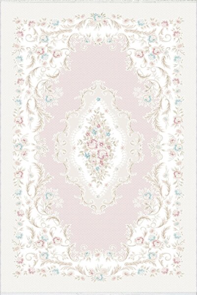 10 Post Online Pink Beige Digital Printed Non-Slip Thin Washable Carpet - Runner Hallway