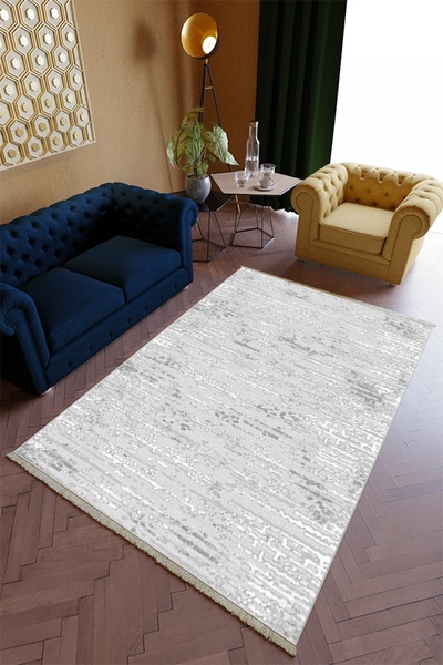 10 Post Online Salon Halısı Spor Gri Dijital Baskı Yolluk Kaymaz Yuvarlak Ova...