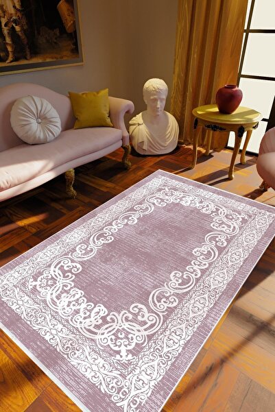 10 Post Online Salon Halısı Klasik Mor Beyaz Kaydırmaz Kesme Yıkanabilir Ince...