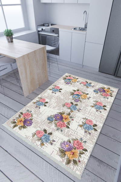 10 Post Online Kilim Yolluk Çok Renkli Dijital Baskı Kaymaz Yuvarlak Oval Kes...