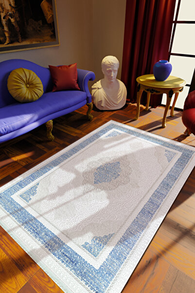 10 Post Online Klasik Krem Dijital Baskı Halı Kaydırmaz Ince Yıkanabilir