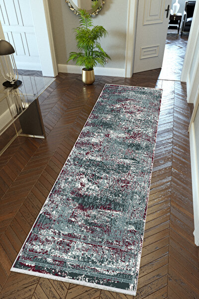 10 Post Online Gray Non-Slip Digital Printed Runner - Washable Thin Carpet