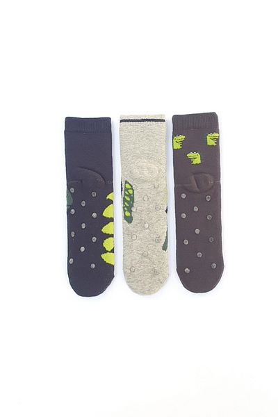 MEM SOCKS Комплект от 3 детски чорапи с неплъзгаща се кърпа с тема динозавър