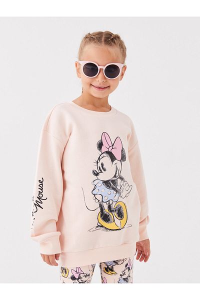 LC Waikiki Crew Neck Minnie Mouse Printed Long Sleeve Girl's Sweatshirt and Leggings