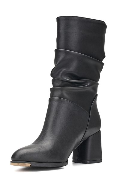İmerShoes Cizme negre pentru femei până la genunchi - pene thailandeze cu toc înalt gros, burduf și fără fermoar 2430