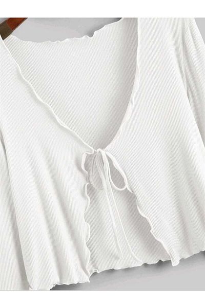 morche women's front-tied long-sleeved camisole cardigan with gathered edges and stitching