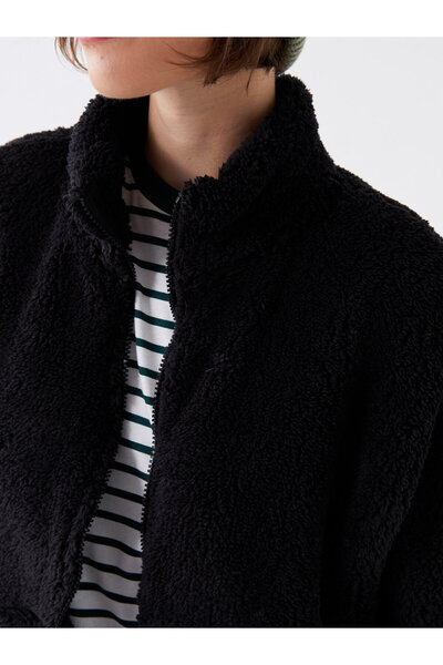 LC Waikiki Einfarbiger, langärmliger, übergroßer Damen-Cardigan mit Stehkragen