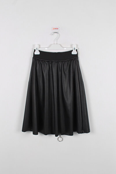 incity Fusta din piele artificială pentru fetiță, cu buzunare, cu fermoar în față, până la genunchi