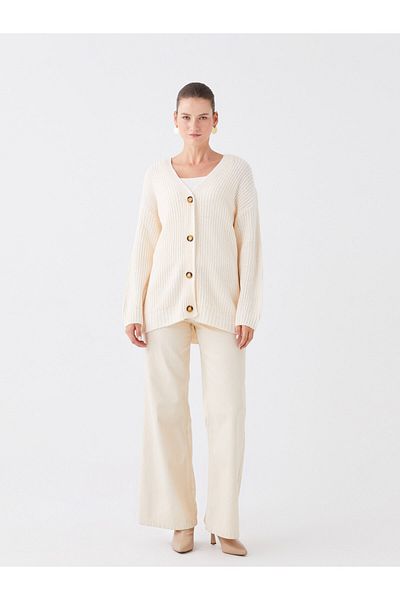 LC Waikiki V-Neck Long Sleeve Women's Knitwear Cardigan