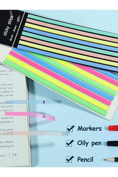 EZOSHOP Transparent Colored Sticky Notes - Long Strip Adhesive Label 6