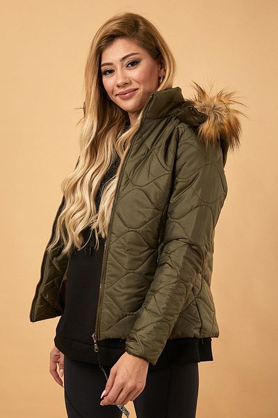 Modamihram Short Quilted Puffer Jacket Khaki 12256