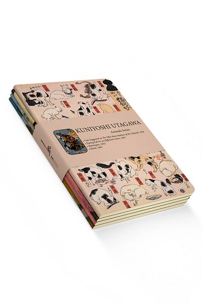 retronote مجموعة دفتر ملاحظات مكونة من 4 قطع من Kuniyoshi Utagawa - سلسلة حيوانات - غير مبطنة - 64 صفحة - 14x21 سم