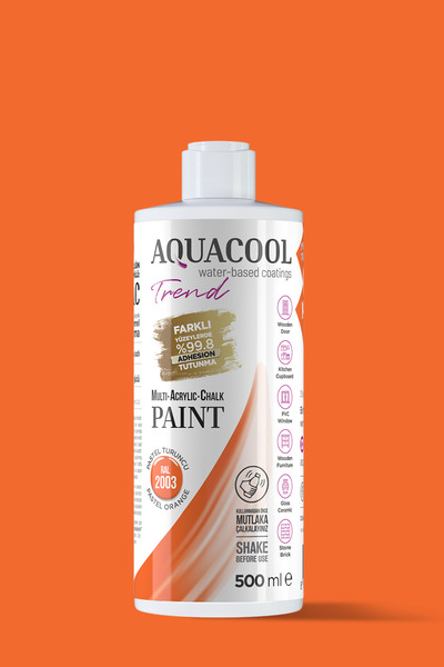 Aquacool Trend Su Bazlı Hibrit Kapı, Dolap, Fayans, Mobilya Boyası Ral 2003 Pastel Turuncu 500ml