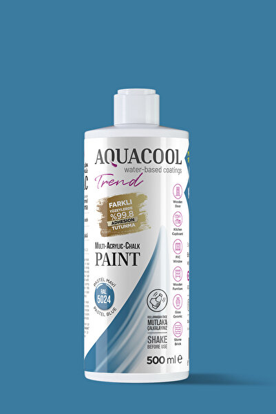 Aquacool Trend Su Bazlı Hibrit Kapı, Dolap, Fayans, Mobilya Boyası Ral 5024 Pastel Mavi 500ml