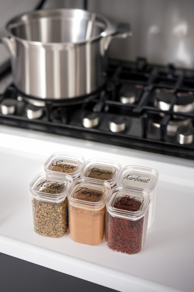 TARÇIN HOMES مجموعة من 6 حاويات تخزين بهار ميكا سعة 200 مل مع علامة شفافة