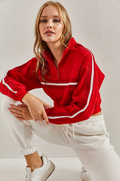 Bianco Lucci Női garbós, cipzáras csíkos pulóver