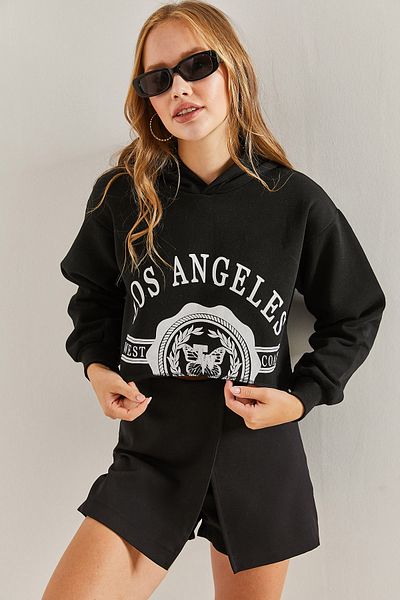 Bianco Lucci Γυναικείο φούτερ με στάμπα Los Angeles με τρεις κλωστές