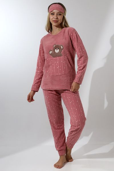 Wordex Set de pijamale pentru femei Fawn 5014 Plush Welsoft Fleece Winter Soft cu ursuleț