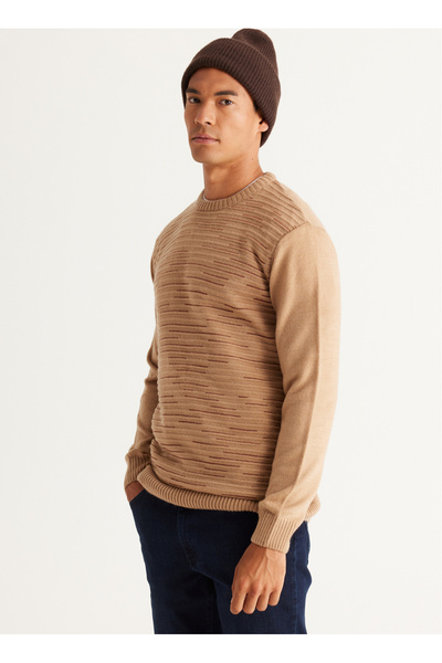 ALTINYILDIZ CLASSICS Ανδρικό πουλόβερ Six Star - Crew Neck, Beige Melange, Standard 4A 4924100054