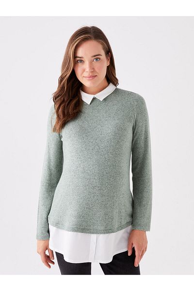 LC Waikiki Shirt Collar Plain Long Sleeve Maternity T-Shirt