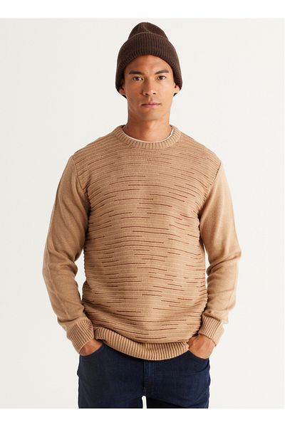 ALTINYILDIZ CLASSICS Ανδρικό πουλόβερ Six Star - Crew Neck, Beige Melange, Standard 4A 4924100054
