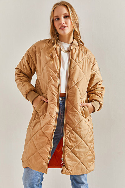 Bianco Lucci Dámsky dlhý prešívaný kabát s podšívkou a elastickými rukávmi