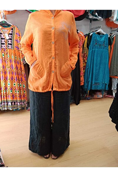 NUR TEKSTİL Kadın turunu %100 Pamuklu Şile Bezi Yıdız Deseli Kapşonlu Önden D...