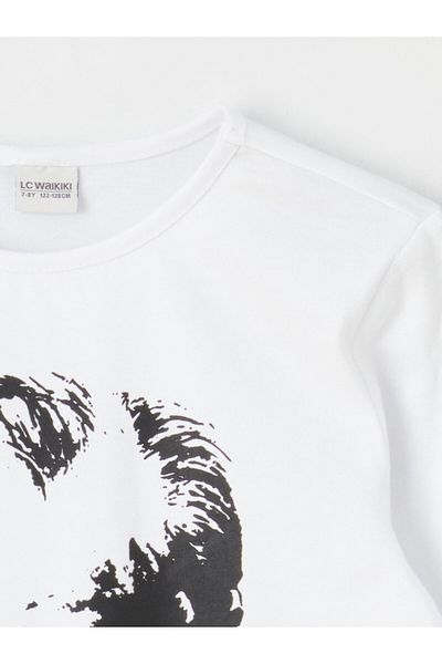 LC Waikiki Dziewczęcy T-shirt z długim rękawem i nadrukiem Ataturk z okrągłym dekoltem