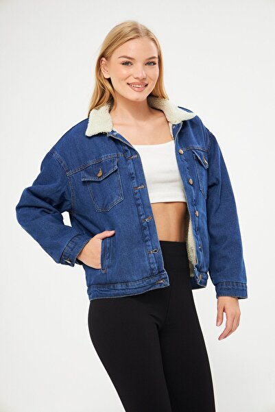 Minharir سترة الدنيم مبطنة بالفراء