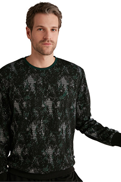 Nautica Men's Jacquard Long Sleeve Black Pajama Set