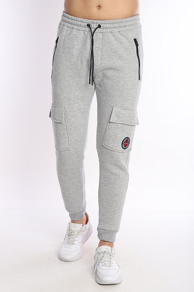 NEED LİFE Men's Gray Melange Winter Cargo Pocket Sweatpants